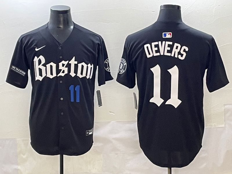 Men 2025 Boston Red Sox 11 Devers Black Five generations Joint Name Nike MLB Jersey style 15